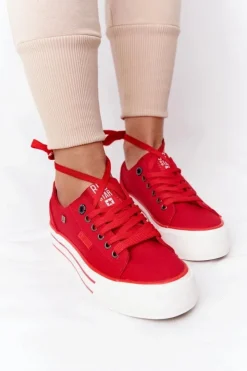 Damskie Big Star Shoes Damskie Tenisówki Na Platformie BIG STAR HH274053 Czerwone