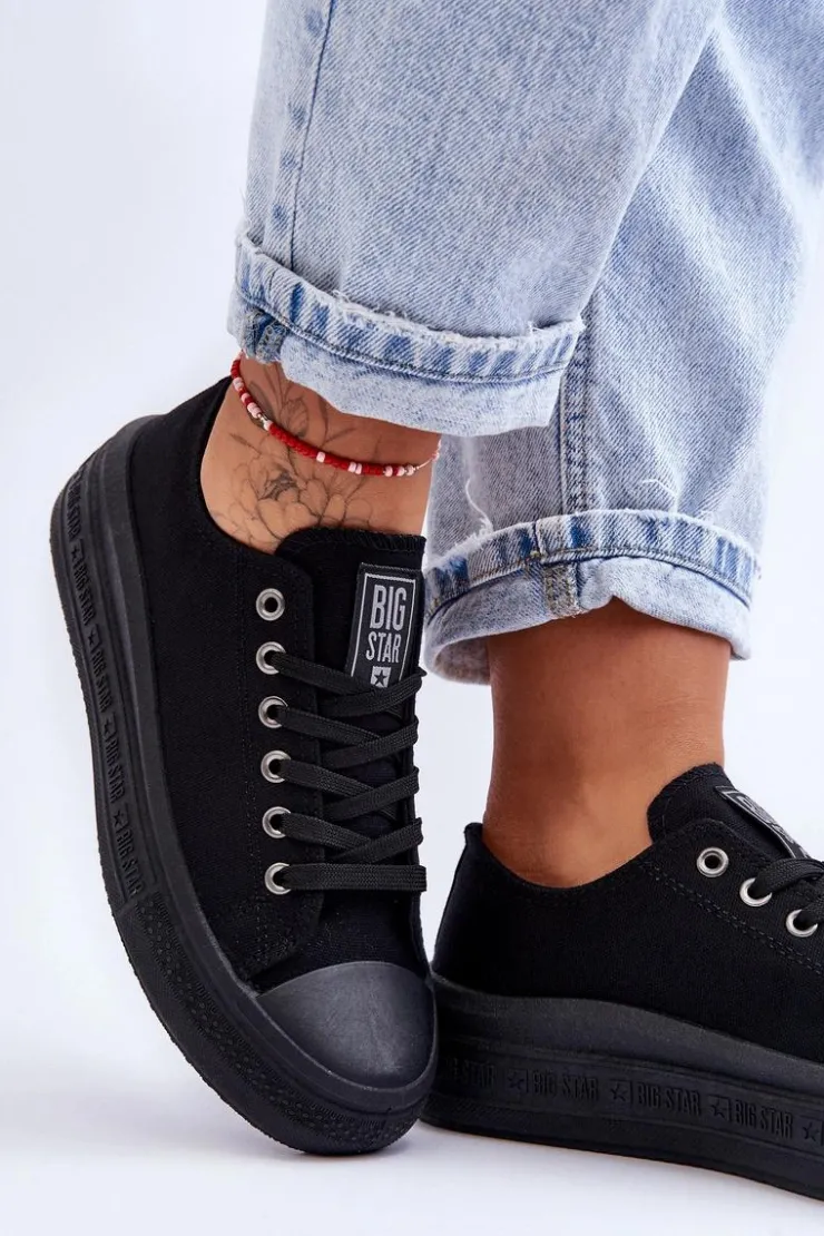 Damskie Big Star Shoes Damskie Tenisówki Na Platformie Big Star LL274A176 Czarne