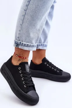 Damskie Big Star Shoes Damskie Tenisówki Na Platformie Big Star LL274A176 Czarne