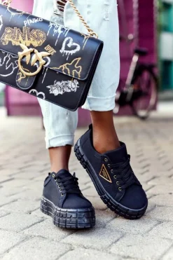 Damskie Boto Damskie Tenisówki Na Platformie Czarne Big City Life