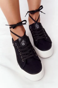 Damskie Big Star Shoes Damskie Tenisówki Na Platformie BIG STAR HH274056 Czarne