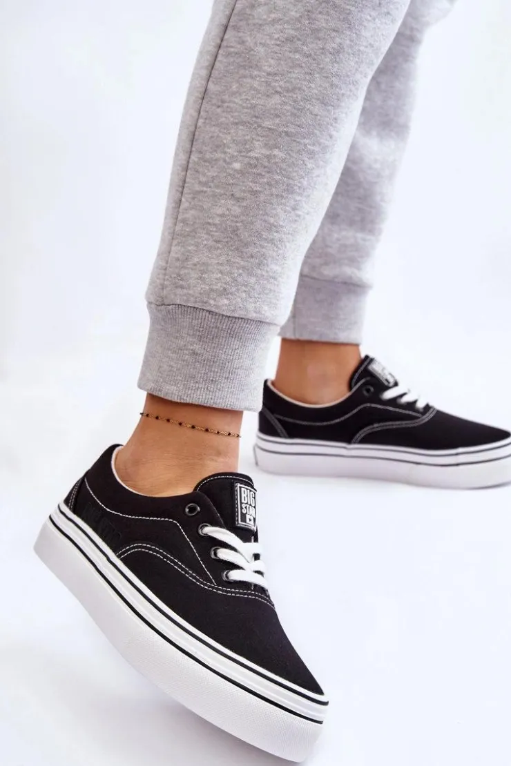 Damskie Big Star Shoes Damskie Tenisówki Na Platformie Big Star LL274230 Czarne