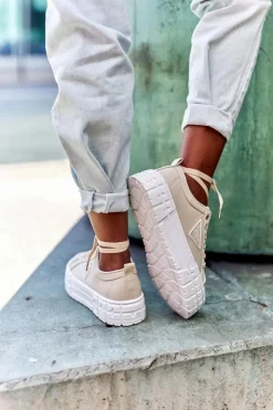 Boto Trampki Damskie Niskie*Damskie Tenisówki Na Platformie Beżowe Big City Life