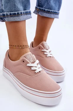 Big Star Shoes Trampki Damskie Big Star|Trampki Damskie Niskie*Damskie Tenisówki Na Platformie Big Star LL274229 Różowe