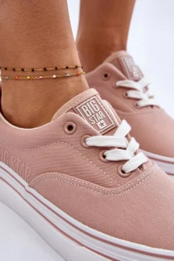 Big Star Shoes Trampki Damskie Big Star|Trampki Damskie Niskie*Damskie Tenisówki Na Platformie Big Star LL274229 Różowe
