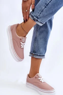 Big Star Shoes Trampki Damskie Big Star|Trampki Damskie Niskie*Damskie Tenisówki Na Platformie Big Star LL274229 Różowe