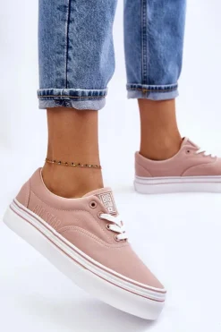 Big Star Shoes Trampki Damskie Big Star|Trampki Damskie Niskie*Damskie Tenisówki Na Platformie Big Star LL274229 Różowe