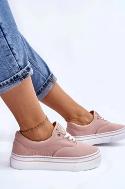 Big Star Shoes Trampki Damskie Big Star|Trampki Damskie Niskie*Damskie Tenisówki Na Platformie Big Star LL274229 Różowe