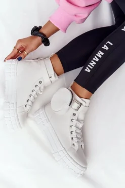 Hot Boto Damskie Tenisówki Na Platformie Z Nerką Białe Popcorn