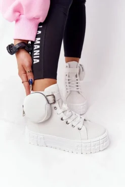 Hot Boto Damskie Tenisówki Na Platformie Z Nerką Białe Popcorn