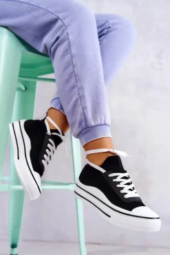 Damskie Damskie buty S.Barski Damskie Tenisówki Skarpetkowe Czarne Soren