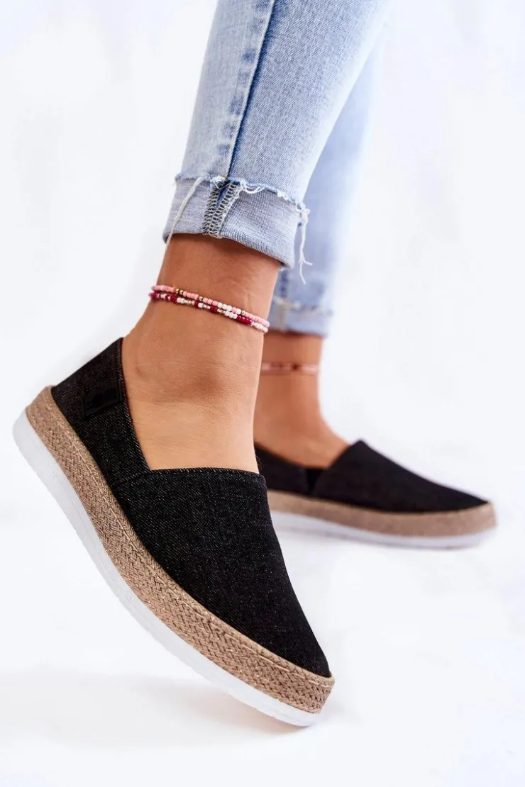 Sale Big Star Shoes Damskie Tenisówki Slip On Big Star KK276008 Czarne