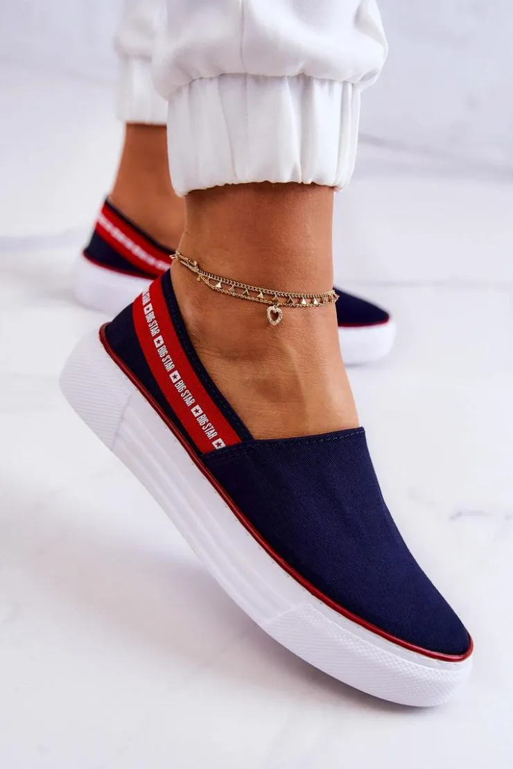 Big Star Shoes Trampki Damskie Slip-On|Trampki Damskie Big Star*Damskie Tenisówki Slip On Big Star JJ276009 Granatowo-Czerwone