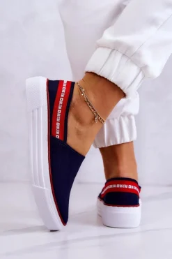 Big Star Shoes Trampki Damskie Slip-On|Trampki Damskie Big Star*Damskie Tenisówki Slip On Big Star JJ276009 Granatowo-Czerwone