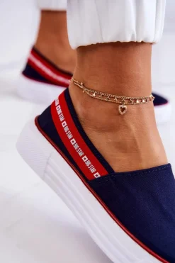 Big Star Shoes Trampki Damskie Slip-On|Trampki Damskie Big Star*Damskie Tenisówki Slip On Big Star JJ276009 Granatowo-Czerwone