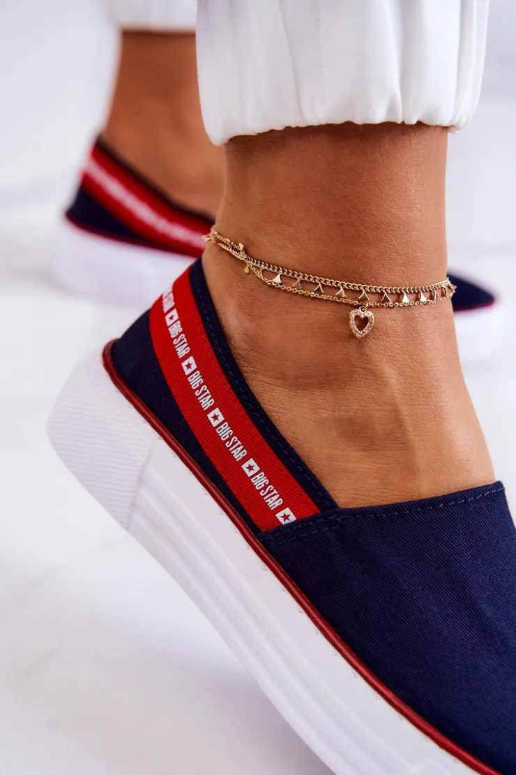 Big Star Shoes Trampki Damskie Slip-On|Trampki Damskie Big Star*Damskie Tenisówki Slip On Big Star JJ276009 Granatowo-Czerwone