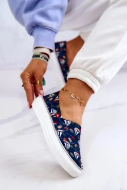 New Big Star Shoes Damskie Tenisówki Slip On Memory Foam Big Star JJ276016 Granatowe