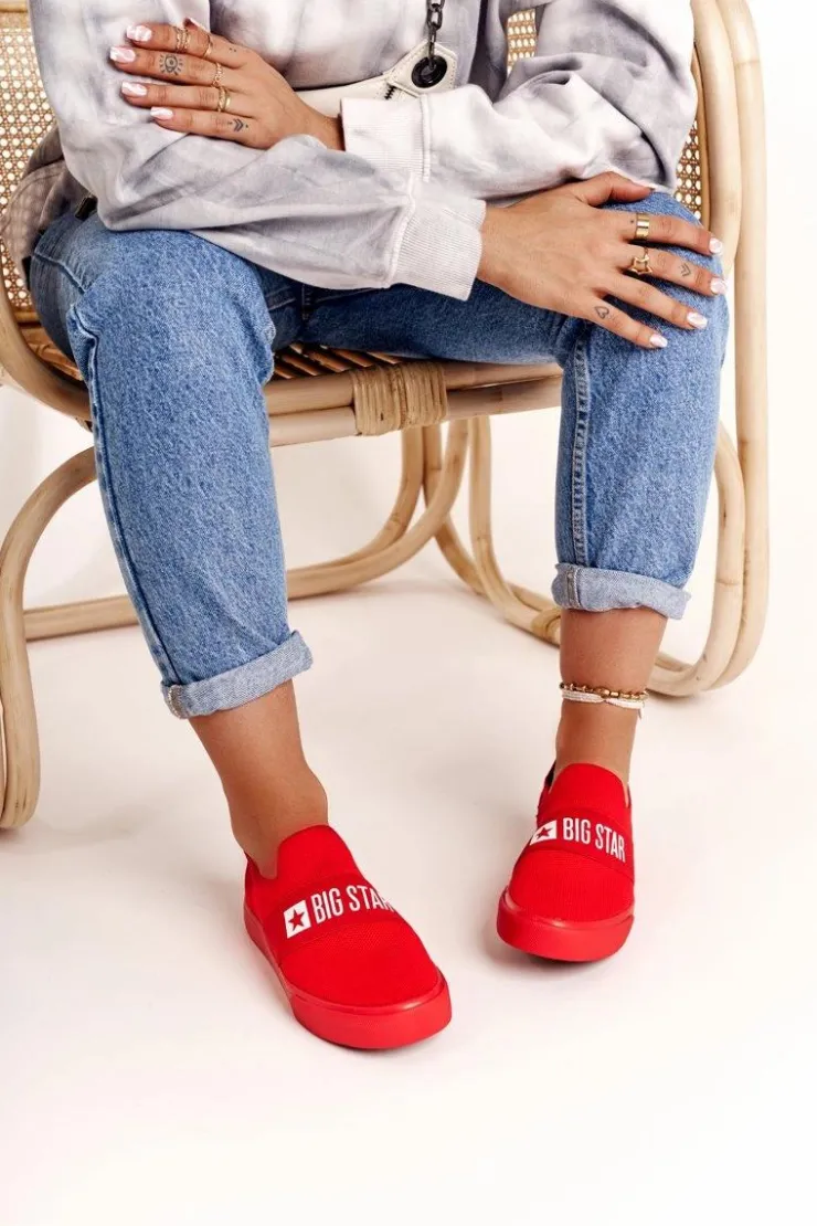 Damskie Big Star Shoes Damskie Tenisówki Slip-on Big Star FF274220 Czerwone