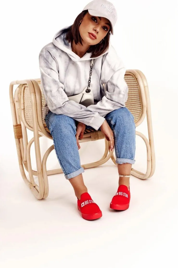 Damskie Big Star Shoes Damskie Tenisówki Slip-on Big Star FF274220 Czerwone