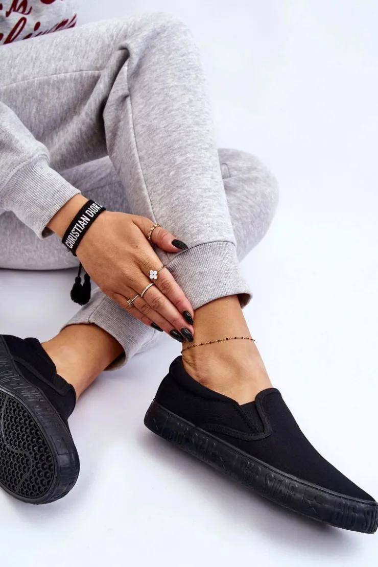 Best Big Star Shoes Damskie Tenisówki Slip-On Big Star LL274392 Czarne