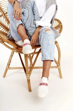 Big Star Shoes Trampki Damskie Slip-On|Trampki Damskie Big Star*Damskie Tenisówki Slip-on Big Star FF274219 Białe