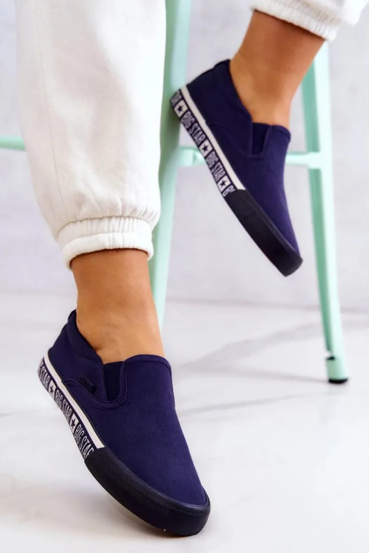 Big Star Shoes Trampki Damskie Slip-On|Trampki Damskie Big Star*Damskie Tenisówki Slip-on Big Star HH274011 Granatowe Niebieski