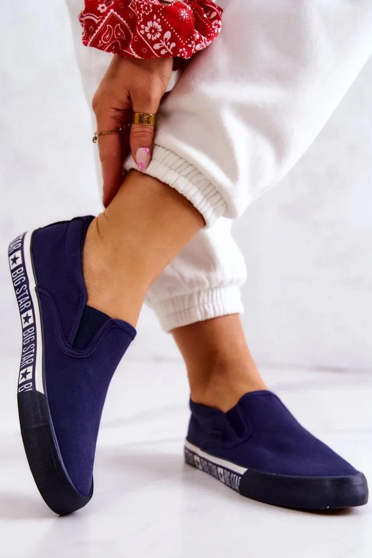 Big Star Shoes Trampki Damskie Slip-On|Trampki Damskie Big Star*Damskie Tenisówki Slip-on Big Star HH274011 Granatowe Niebieski