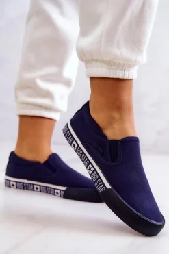 Big Star Shoes Trampki Damskie Slip-On|Trampki Damskie Big Star*Damskie Tenisówki Slip-on Big Star HH274011 Granatowe Niebieski