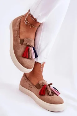 Online Boto Damskie Tenisówki Trampki Slip-On Brązowe Venira