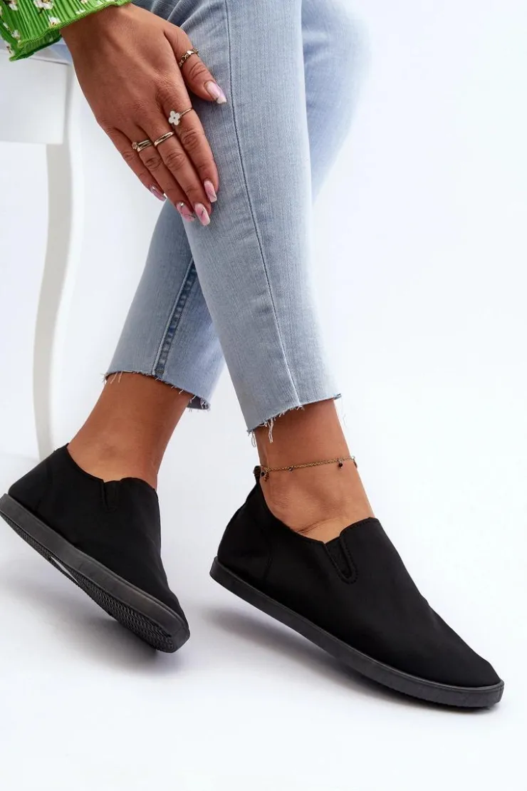 Outlet Boto Damskie Tenisówki Trampki Slip-On Czarne Lovinia Czarny