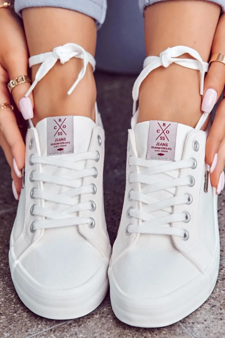 Damskie Cross Jeans Damskie Tenisówki Wiązane JJ2R4038C Białe