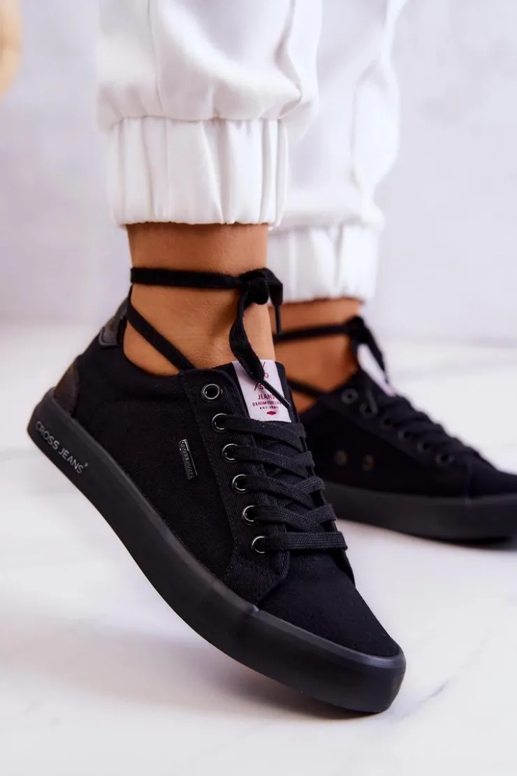 Damskie Cross Jeans Damskie Tenisówki Wiązane JJ2R4039C Czarne