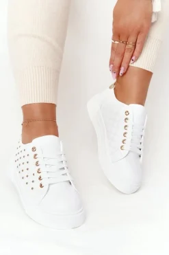 Boto Trampki Damskie Niskie*Damskie Tenisówki Z Pikowaniem Biało-Złote Fondness