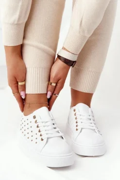 Boto Trampki Damskie Niskie*Damskie Tenisówki Z Pikowaniem Biało-Złote Fondness