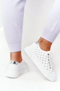Damskie Boto Damskie Tenisówki Z Pikowaniem Biało-Srebrne Fondness