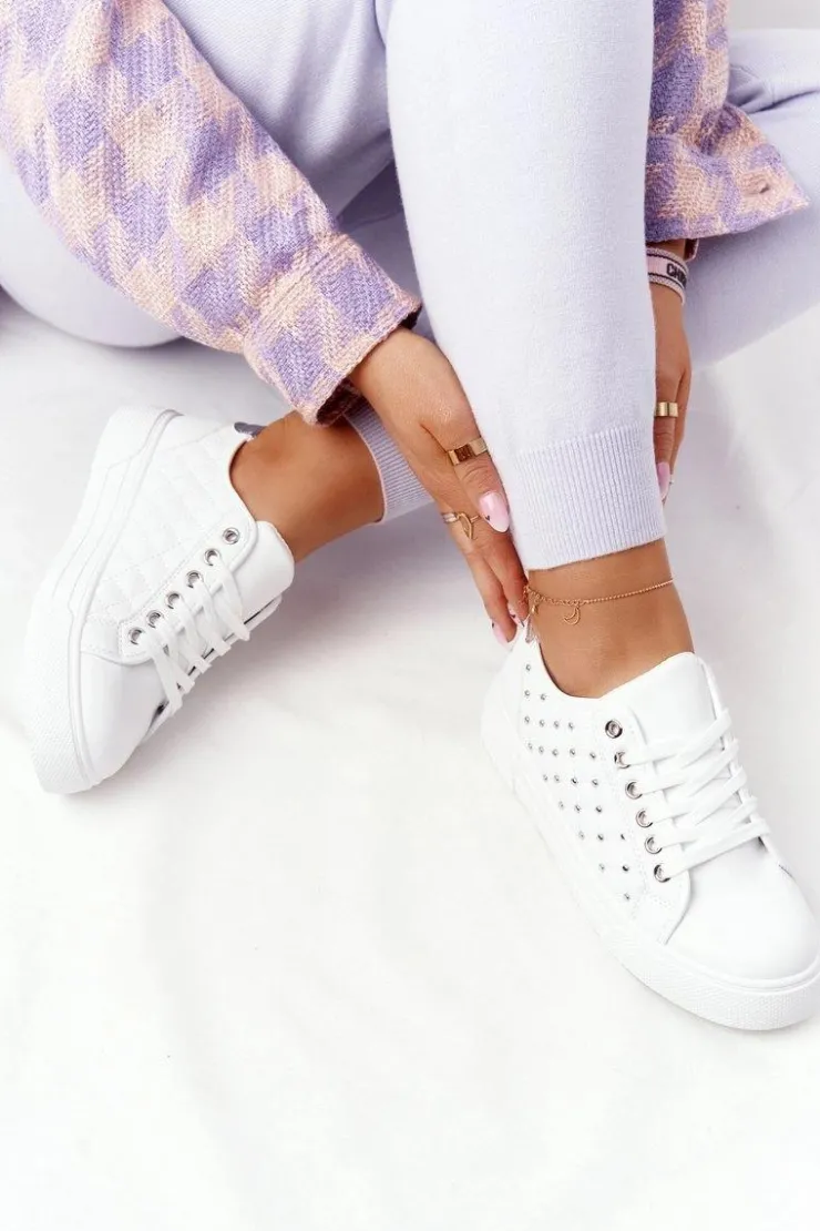 Damskie Boto Damskie Tenisówki Z Pikowaniem Biało-Srebrne Fondness