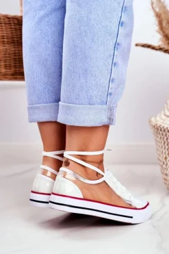 Boto Trampki Damskie Niskie*Damskie Trampki Białe Przezroczyste Elementy Grace