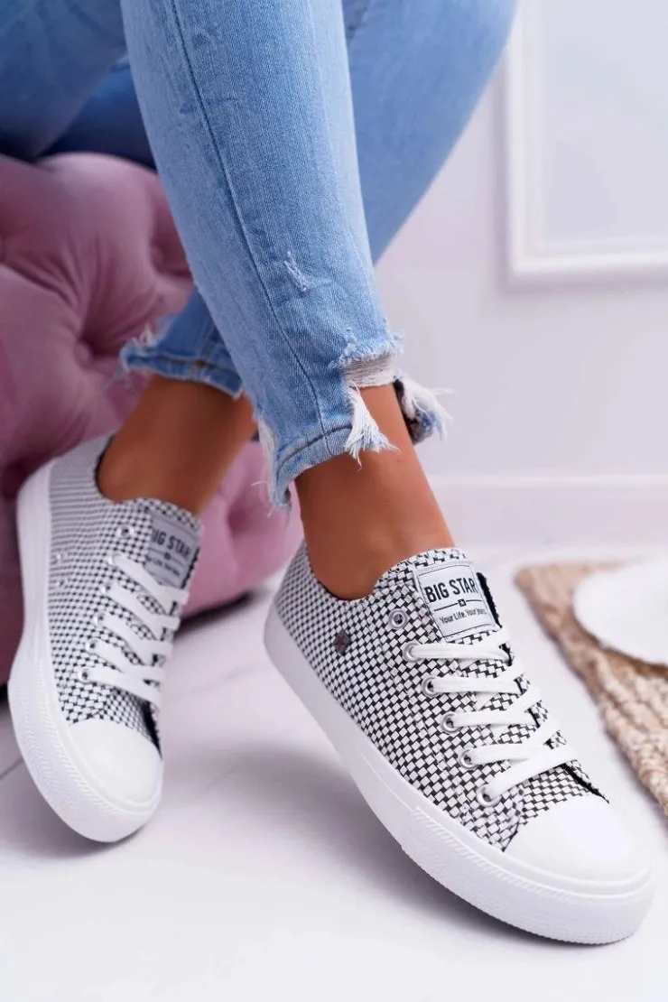 Outlet Big Star Shoes Damskie Trampki Big Star W Kratkę Białe DD274035