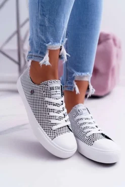 Outlet Big Star Shoes Damskie Trampki Big Star W Kratkę Białe DD274035