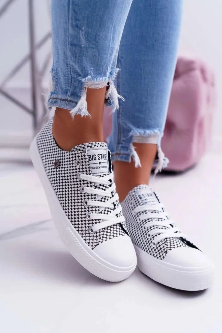 Outlet Big Star Shoes Damskie Trampki Big Star W Kratkę Białe DD274035