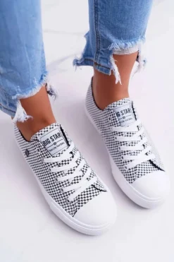Outlet Big Star Shoes Damskie Trampki Big Star W Kratkę Białe DD274035