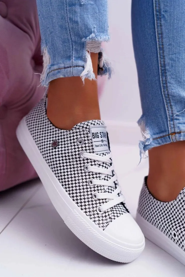 Outlet Big Star Shoes Damskie Trampki Big Star W Kratkę Białe DD274035