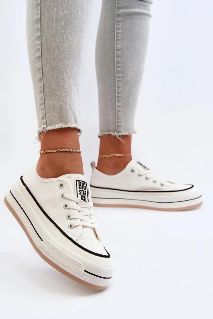 Big Star Shoes Trampki Damskie Big Star|Big Star*Damskie Trampki Big Star NN274205 Białe Biały