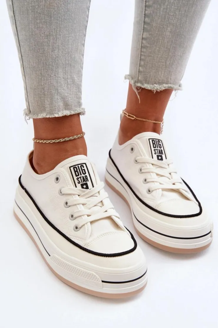 Big Star Shoes Trampki Damskie Big Star|Big Star*Damskie Trampki Big Star NN274205 Białe Biały