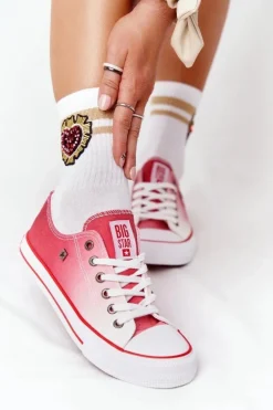 Big Star Shoes Trampki Damskie Big Star|Trampki Damskie Niskie*Damskie Trampki BIG STAR HH274130 Ombre Czerwone