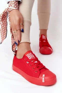 Big Star Shoes Trampki Damskie Big Star|Trampki Damskie Niskie*Damskie Trampki BIG STAR HH274677 Czerwone