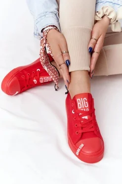 Big Star Shoes Trampki Damskie Big Star|Trampki Damskie Niskie*Damskie Trampki BIG STAR HH274677 Czerwone