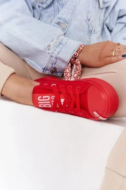 Big Star Shoes Trampki Damskie Big Star|Trampki Damskie Niskie*Damskie Trampki BIG STAR HH274677 Czerwone