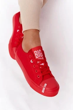 Big Star Shoes Trampki Damskie Big Star|Trampki Damskie Niskie*Damskie Trampki BIG STAR HH274677 Czerwone