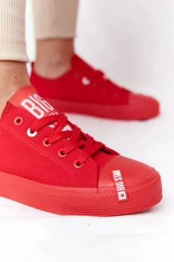 Big Star Shoes Trampki Damskie Big Star|Trampki Damskie Niskie*Damskie Trampki BIG STAR HH274677 Czerwone